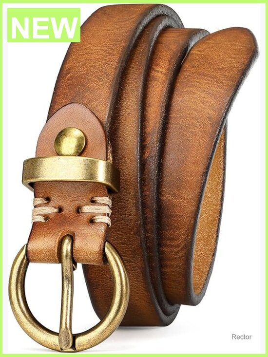 Genuine Leather Belt for Jeans Pants Vintage Thin Gold Buckle Skinny Waist main image 6